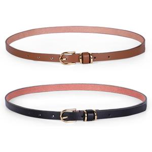 2 x JASGOOD Women's Skinny PU Leather Belt Solid Color Fashion Thin Waist Belt with Gold Buckle for Jeans Pants 1/2 Width