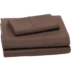 Amazon Basics Lightweight Super Soft Easy Care Microfiber 3-Piece Twin XL Sheet Set with 14-Inch Deep Pockets, Solid, Chocolate