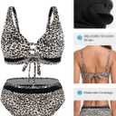 RELLECIGA Women's V Neck Bikini Set Mesh High Waisted Tummy Control Bathing Suit 2 Piece Swimsuit (S)