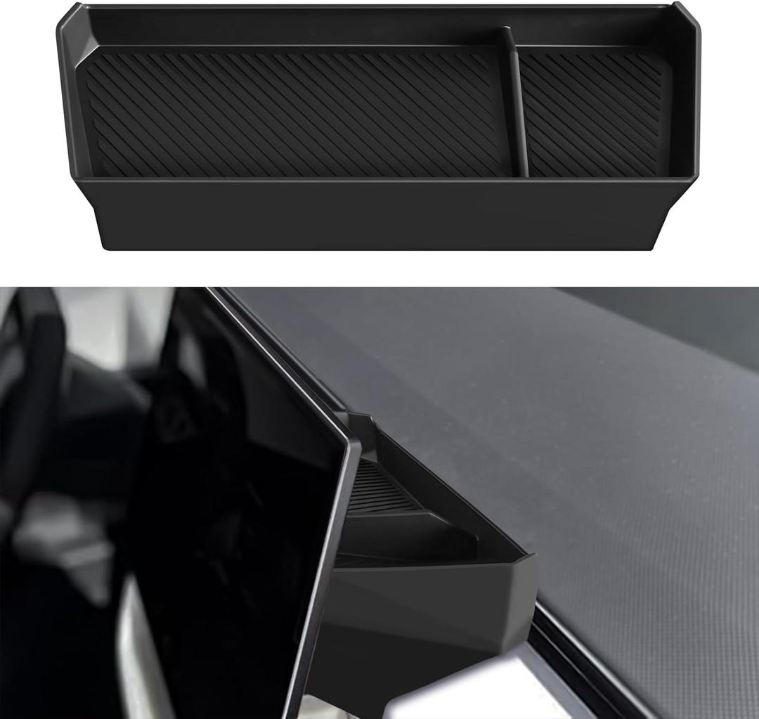 Dashboard Screen Organizer Tray For Tesla Cybertruck Storage Behind Screen Tray Silicone Material For Cybertruck Accessories, Black