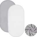 2 Pack Flannel Baby Bassinet Sheets 15 x 33 Inches Soft Flannel Crib Sheet, Fit for Oval Bassinet Cover or Mattresses(Gray and White)