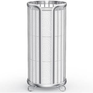 Toilet Paper Holder Stand, Freestanding Toilet Tissue Organizer, Minimalistic Storage Solution, Reserve Mega Rolls-Silver