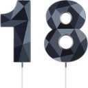 18th Birthday Candles, Black 3D Diamond Shape Number 18 Candles Happy Birthday Cake Topper Decoration for Wedding Decor Theme Party Anniversary, 2 Inch
