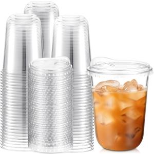 Baderke Clear Plastic Cups with Strawless Sip Lids Disposable Round Bottom Togo Cups for Coffee Smoothie Cold Beverage Coffee Shops and Party Catering(16 oz,100 Pcs)