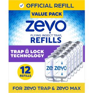 Zevo Flying Insect Refills for Indoor Light Trap: 12 Light Trap Refill Cartridges Capture Fruit Flies, Gnats and Houseflies (12 Cartridges)
