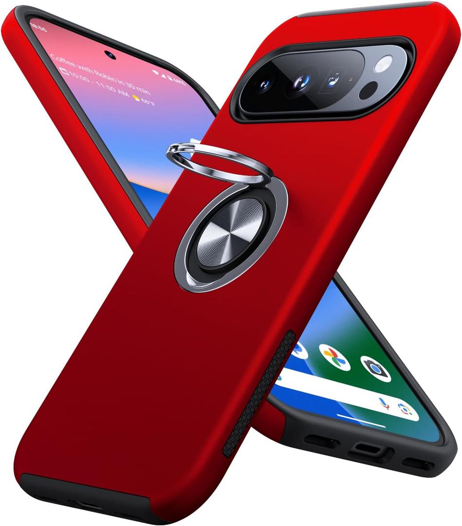 JAME for Google Pixel 10 Case/Pixel 10 Pro Case, Slim Fit Military Grade Shockproof Cover with Metal Ring Holder Stand Kickstand Protective Phone Case for Google Pixel 10/10 Pro 6.3", Red