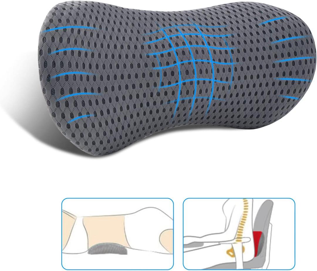Lumbar Pillow, Memory Foam Lumbar Support Pillow for Office Chair and Car Seat, Back Support Pillow for Lower Back Pain Relief, Support Cushion Back Pillow for Sleeping, Driving, Resting (Grey)