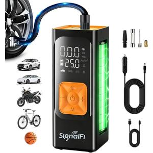 Portable Air Compressor, 150 PSI Air Pump for Car Tires with Power Bank, 12V DC Car Plug, Fast Inflation 25L/Min,Auto Shut-Off and Digital Display for Cars, Motorcycles, Bicycles, Balls