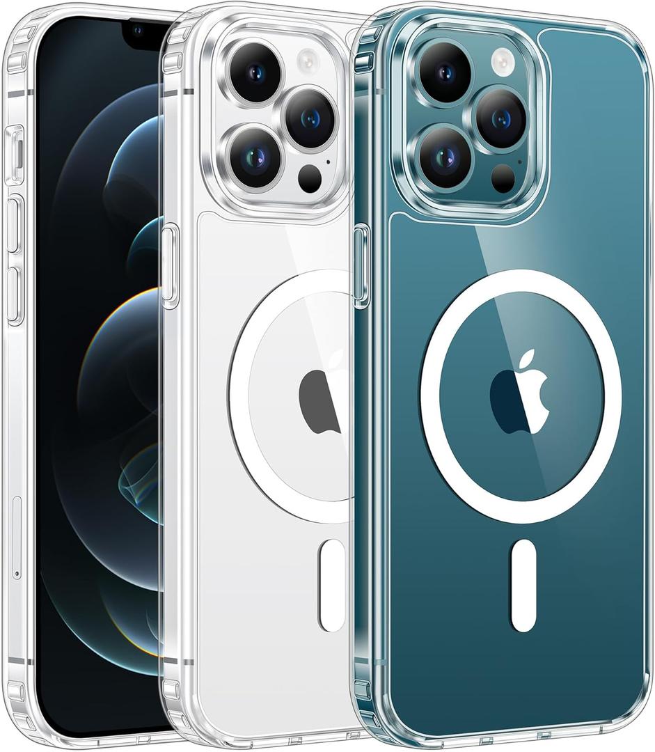 FNTCASE for iPhone 12 Pro-Max Case: Clear Magnetic Phone Cases Compatible with Magsafe Slim Anti Yellowing Military Grade Drop Protection Rugged Protective Transparent Cell Phone Cover (A-Clear)