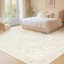 8x10 Area Rugs for Living Room: Washable Large Vintage Floral Rug Low Pile Non-Slip Boho Carpet for Bedroom Dining Home Office (Beige, 8'x10')