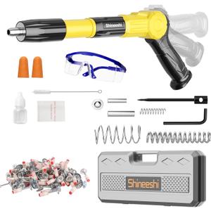 Manual Concrete Nail Gun, Mini Steel Nail Gun Kit with 100pcs Nails, 5 Speed Adjustable Grip Portable Nail Wall Shooting Machine Fastening Tool (Yellow)