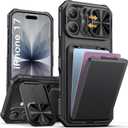 SSLOTSCASE for iPhone 17 Case with Card Holder & Kickstand & Slide Camera Lens Cover & Camera Stand & Wallet, Military-Grade Heavy Duty Hard Rugged Phone Case Cover for iPhone 17 6.3'' 5G 2025, Black