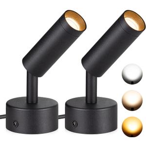 SUNVIE 2 Pack LED Spot Lights 3000K/4000K/5000K Adjustable Dimmable Floor Spotlight Lamp for Plants Decor 120V Up lighting for Artwork Wall Accent Lighting (Black)