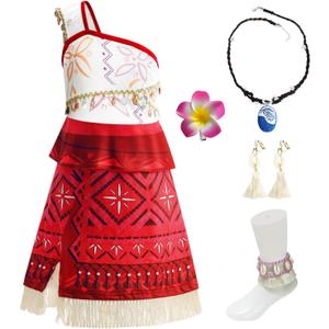 Esvaiy Moana Dress Up Costume for Girls, Fancy Princess Costumes for Halloween Christmas Birthday Party (9-10 Years, Red)