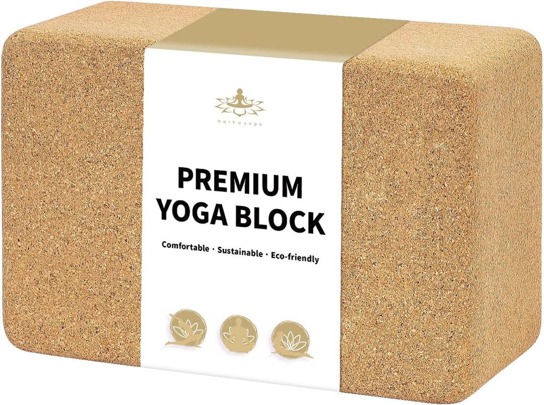 Hatha Yoga Cork Yoga Block, Natural Cork from Portuguese, Premium Brick 9"x6"x3", Eco-Friendly Yoga Accessories for Yoga, Pilates & Stretching