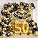50th Birthday Decorations for Men Women with Happy 50th Birthday Decorations Banner 50 Balloon Number, Black and Gold 50th Birthday Balloons Kit for 50th Birthday Party Decorations