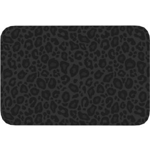 Black Leopard Print Bath Mat 24x16 Inch Non-Slip Soft Microfiber Bathroom Rugs Washable Bathmat, Carpet Rug Entryway Cheetah Decor for Tub Shower Room Floor