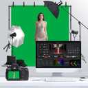 10x7.5 Photography Backdrop Stand Kit with Green Screen Backdrop, Photo Backdrop Stand Kit for Video Streaming, and Live Broadcast, Background Stand Kit with Sandbags, Clips, Carring Bag