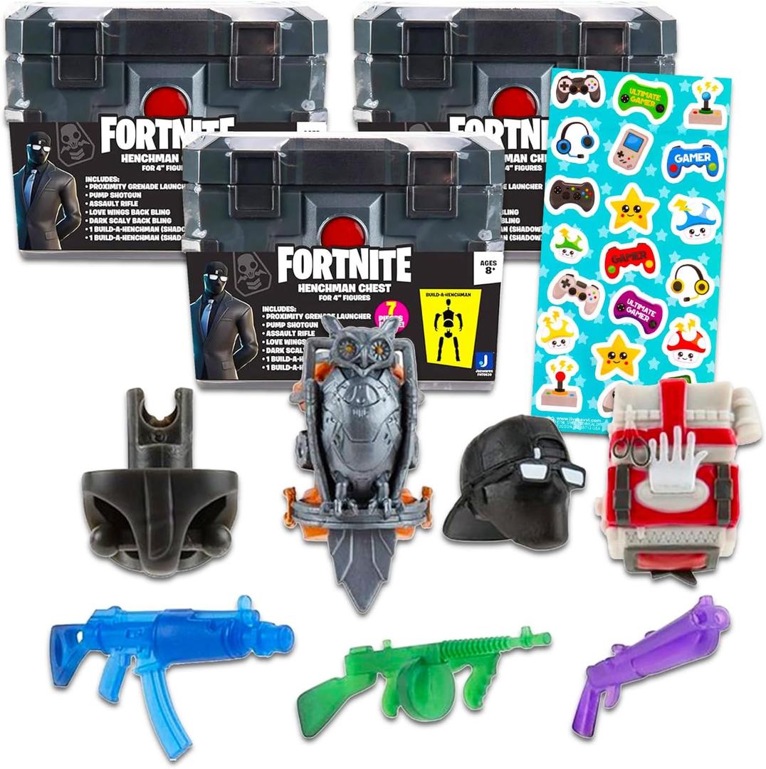 Fortnite Blind Box Party Favors - Bundle with 3 Henchman Chest Mystery Toys Plus Stickers | Fortnite Figurines for Kids