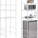 Huwena 4 Tier Mini Fridge Storage Shelf for Dorm with 8 Hooks 4 PVC Pads