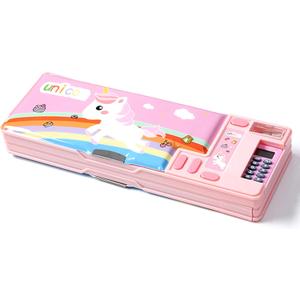 Pop Up Multifunction Pencil Case, Cute Cartoon Pen Box Organizer Stationery with Calculators, Sharpener, Schedule, School Supplies, Best Birthday Gifts for Kids Teens (Pink)