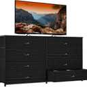 Furnulem Wide Dresser with 8 Fabric Drawers, TV Entertainment Center with Storage for 55'' TV, Large Chest of Drawers for Bedroom, Living Room, Dorm, Closet, Entryway, Wood Top (Black Oak)