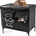 Cat House Outdoor, Indestructible Elevated Feral Cat Shelter Weatherproof with Escape Door,Outside Waterproof Insulated Strayed Cat House for Winter (Black, Large) 15.7"D x 25.6"W x 24"H