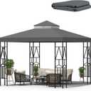10x10 Canopy Replacement Top Double Tiered Gazebo Cover for Yard, Patio & Garden Durable Sunshade Replacement (Gray)