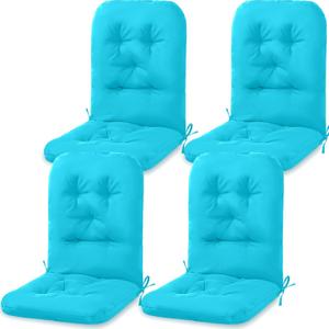 4 Set Outdoor High Back Chair Cushions 47 x 20 Inch Rocking Chair Cushions Waterproof Fade Resistant Comfort Replacement Seat Pads with Ties for Patio Lawn Yard Porch Home Office(Lake Blue)