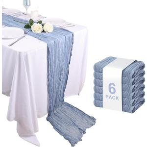 Wigenius 6 Pack Dusty Blue Cheesecloth Table Runner Semi-Transparent Fabric 35 X 120 Inch Boho Restic Gauze Table Runners for Wedding Party Baby Shower Decoration