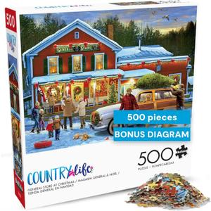 Buffalo Games General Store at Christmas Jigsaw Puzzle – 500 Piece Christmas Puzzle for Adults, Winter Holiday Art by Greg Giordano