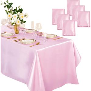 Horbaunal 6 Pack Light Pink Satin Tablecloth 60 x 102 Inches Rectangle Satin Table Cover Bright Silk Table Cloth Smooth Table Decoration for Wedding Party Banquet