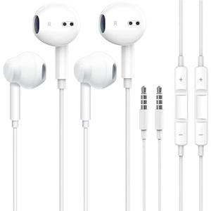 2 Pack Wired Earbuds/iPhone Headphones/Earphones with 3.5mm Wired Headset with Mic, Volume Control Compatible with iPhone, iPad, iPod, Computers,laptops, MP3/4, Android Most 3.5mm Audio Devices(White)