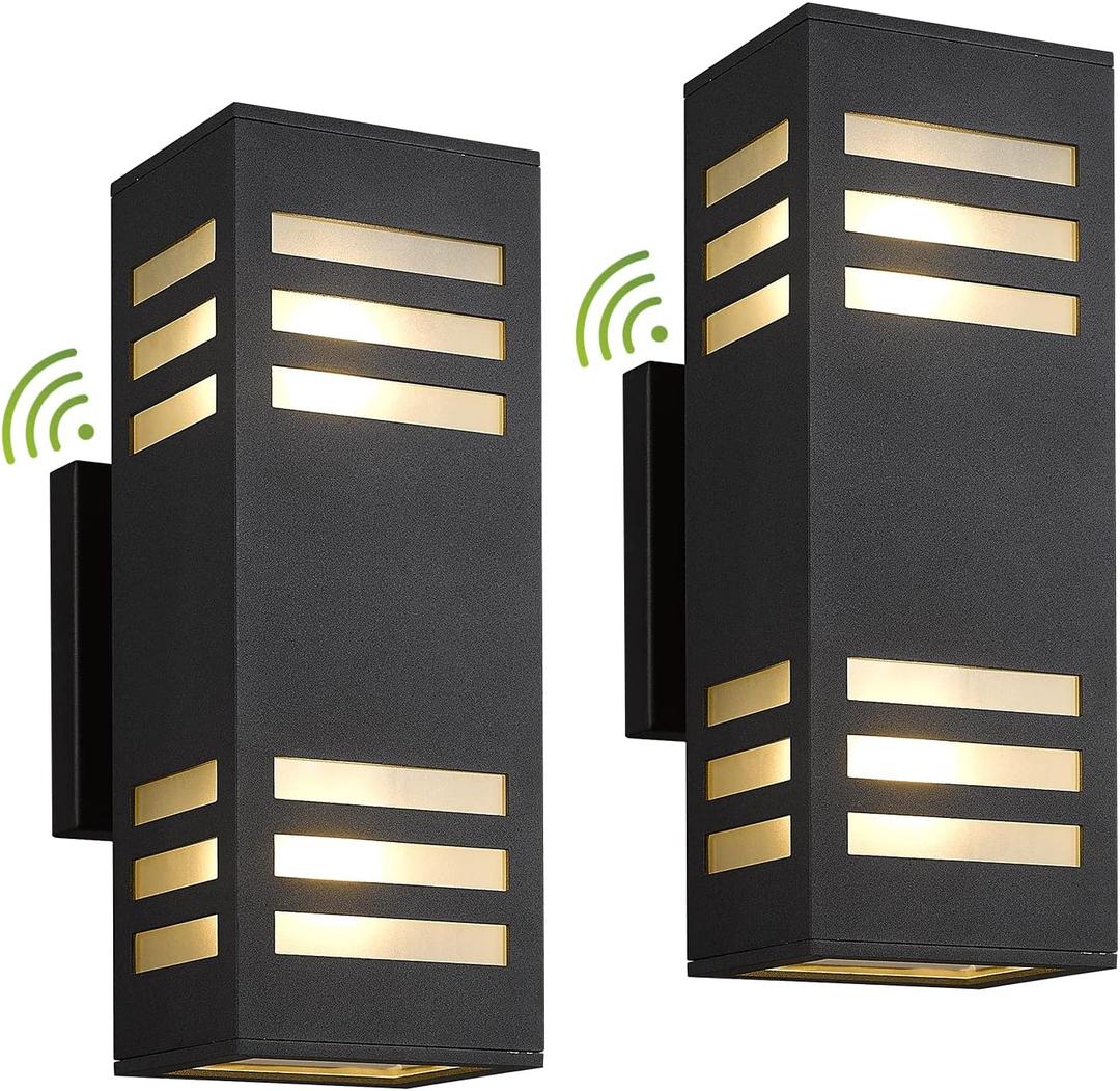 Outdoor Wall Lights, 2 Pack Dusk to Dawn Porch Light Waterproof, 13" Modern Outside Light Rectangular, Large Up Down Exterior Lighting Fixtures for Patio, Garage, Doorway, Black