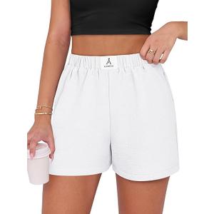 ANRABESS Shorts for Women Summer Beach Cover Ups Casual High Waist Flowy Wide Leg 2026 Spring Vacation Lounge Shorts, White Medium