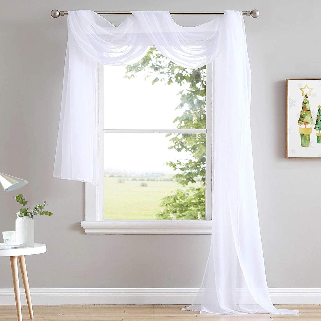 NICETOWN Sheer Canopy Bed Curtains Panels 216  Home Decoration Sheer Voile Scarf Valance for Wedding (1 Panel, W60 x L216, White)