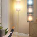 Set of 2 Dimmable Floor Lamps for Living Room with 2 Remotes and Foot Switch, 64.4Modern Standing Lamp, Corner Lamp for Bedroom, Bulb Included, 3000K-6500K, White and Gold DCW06LDP205W1