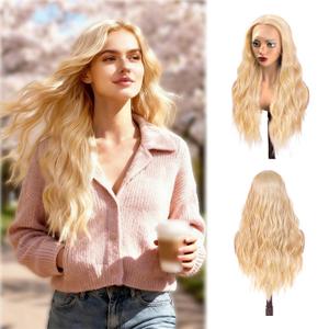 GUOJIAN Long Wave Wig 26inch Mixed Blonde 13x5x1 HD Lace Front Synthetic Wavy Wigs For Women Heat Resistant Curly Wig for Cosplay Halloween Daily Use