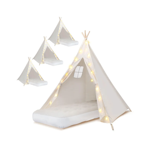 4 Pack Teepee Tent for Kids [Thickened] with Light String and Inflatable Airbed, Slumber Party Tents, Sleepover Tents Party for Girls Boys Indoor Outdoor (White)