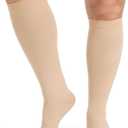 KEKING Extra Wide Calf Compression Socks for Men & Women, 20-30 mmHg Compression Stockings Open Toe - Plus Size Knee High Support Hose for Varicose Veins, Pain Relief, Swelling, Beige S