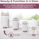 Pebble & Stem White Metal Canister Set for the Kitchen Counter, Food Canister Set of 4, Airtight Lids, Sugar and Flour Containers for Countertops, Coffee and Tea Storage, Farmhouse Decor
