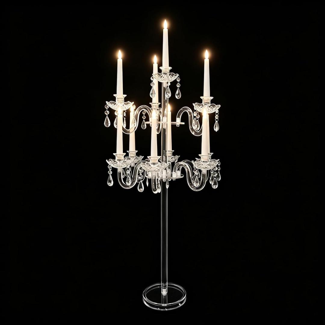 Clear 10 Arms Acrylic Candelabra Centerpieces for Taper LED Candles