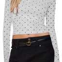 Women Polka Dot Long Sleeve Crop Tops Slim Fit Crew Neck Casual T Shirts Fall Basic Going Out Top (Black, M)