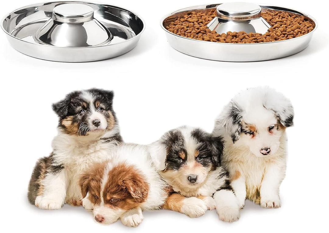 Stainless Steel Puppy Bowls, Set of 2 Puppy Feeder, Dog Food and Water Bowl, Food Feeding Weaning for Small Medium Large Dogs, Pets, S
