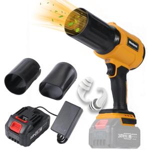 Small Cordless Leaf Blower,Leaf Blower Cordless,35000RPM Turbo Jet Blower, with 1 X 24VX 4.0Ah Battery and Charger,for Patio Cleaning, Lawn Care, Car Cleaning and Dust Etc,2 Blowing Nozzles-Yellow