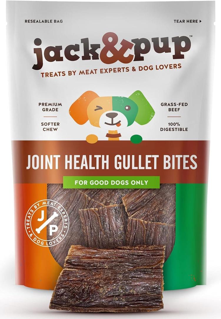 Jack&Pup Beef Gullet Bites (1 LB) Gullet Jerky for Small, Medium Dogs, Single Ingredient Beef Esophagus Dog Treats for Puppies BBD: 04-17-26