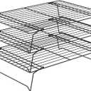 3-Tier Stackable Cooling Rack 13.4x9.4 Collapsible Baking Rack with Non-Stick Coating, Rustproof Heavy Duty Iron Wire Racks for Cooling, Baking, Grilling, Oven & Dishwasher Safe (Black)