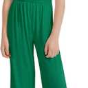 EXARUS Girls Sleeveless Jumpsuit Mock Neck Wide Leg Pants Zipper One Piece Rompers Overall Lightweight Casual 8-12Y (Green)