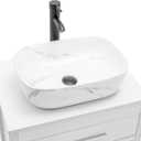 Bathroom Vessel Sink 18'' x 13'' Ceramic Porcelain Bathroom Sink Above Counter Basin Washing Bowl with Faucet Pop up Drain Combo, Marbling Rectangle