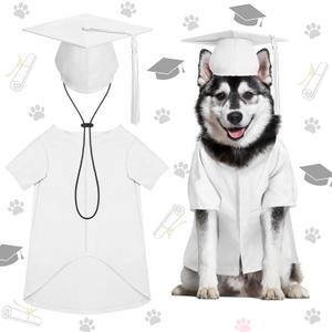 Xuniea 2 Pcs Dog Graduation Costume Set 2025 Dog Graduation Cap and Gown Puppy Hat with Tassel Matte Pet Grad Outfit Cats Grad Bear Holiday Party Costume Accessory(White,Large)